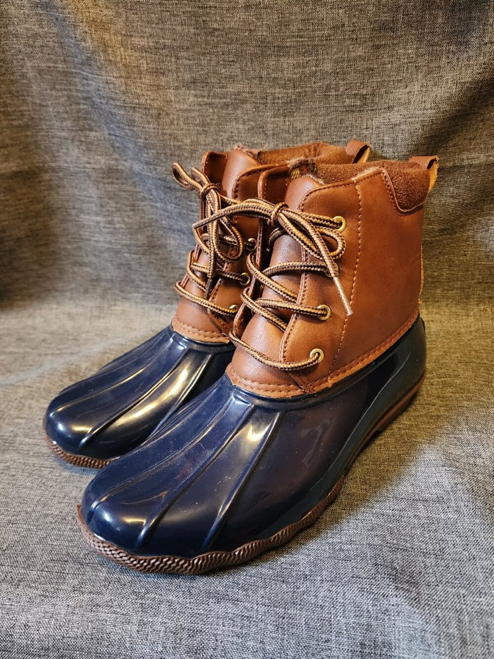 Women's Size 9 Jessica Carlyle Gavin Brown/Blue Lace Up Lined Duck Boots